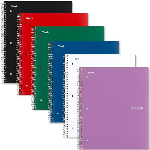 Five Star Spiral Notebook, 5 Subject, College Ruled Paper, 200 Sheets, 11" x 8-1/2", Color Selected For You, 1 Count (06112) - color: 13 Color Selected For You