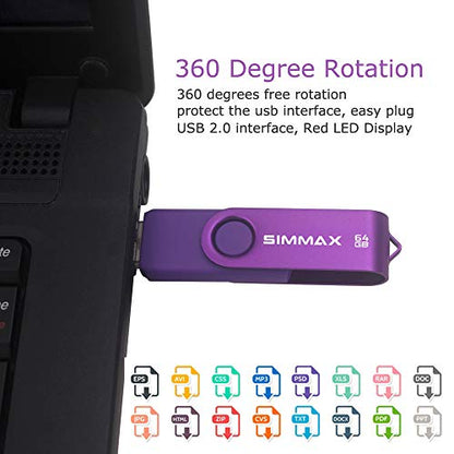 SIMMAX USB Flash Drives 2 Pack 32GB Memory Stick Swivel Design USB 2.0 Flash Drive Thumb Drive Zip Drives (32GB Red Purple) - color: 32GB 2Pack Red Purple, size: 32GB