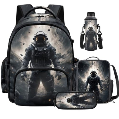 Cool Astronaut Backpack for Boys Girls 4-18 Kids Backpack with Lunch Box and Aesthetic Pencil Case 4 in 1 Set Bookbag for Elementary Kindergarten Large Capacity School Bag with Compartments - color: Cool Astronaut