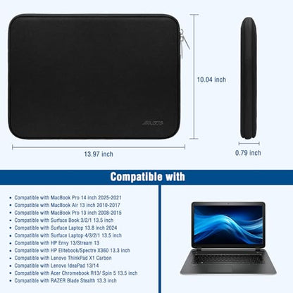 MOSISO Laptop Case 13.3 inch, 13-13.3 inch Laptop Sleeve Bag Compatible with MacBook Air/Pro 13/Pro 14 M5 M4 M3 M2 M1, HP Dell ASUS Lenovo, Neoprene Computer Sleeve Bag with Small Case, Black - color: Black, size: 13.3 inch