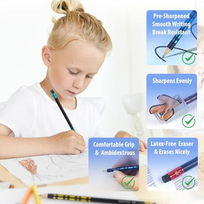 Pre-Sharpened Pencils #2 HB for Kids, School Number 2 Pencils with Latex-Free Erasers, Smooth Writing, Break-Resistant, Easy to Sharpen, Comfort Grip, Back to School Supplies, 12 Count - color: Black