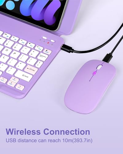 EAMPANG Universal Bluetooth Keyboard and Case for Tablet/Phone/Laptop,Wireless Portable Slim Keypad and Mice Rechargeable with Adjustable Bracket for iPad A16/Mini/Air/iPhone/Galaxy Z Fold Purple - color: Purple