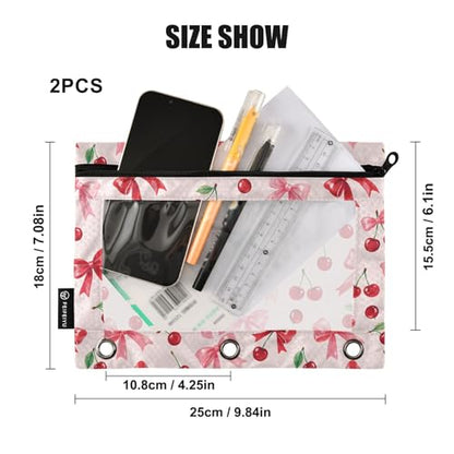 2 Pack Pencil Pouch for 3 Ring Binder Cherry Pink Bow Pencil Case Pouch with Clear Window Zipper Binder Pencil Pouches Pen Bag for Office School Supplies - color: Cherry Pink Bow