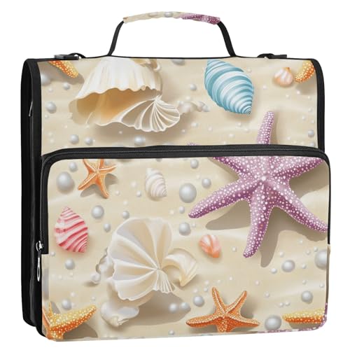 Beige Beach Starfish Shell Pearl Zipper Binder 3 Ring 1.5 Inch School Binder Organizer with Shoulder Strap Handle File Folder Pockets Large Capacity Students Girl Boy Men Office Work - color: Beige Clownfish