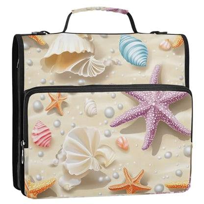 Beige Beach Starfish Shell Pearl Zipper Binder 3 Ring 1.5 Inch School Binder Organizer with Shoulder Strap Handle File Folder Pockets Large Capacity Students Girl Boy Men Office Work - color: Beige Clownfish