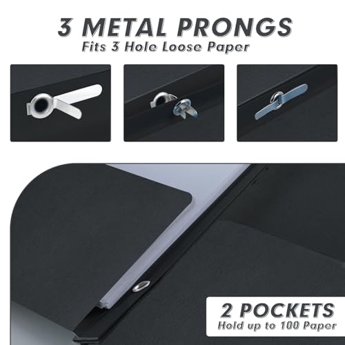 Two Pocket Folders, PANDRI 30 Pack Two Pocket Folders with Prongs, 3 Prong Folders Designed for Office and Classroom, Letter Size Black - color: Black