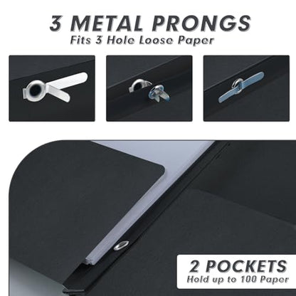 Two Pocket Folders, PANDRI 30 Pack Two Pocket Folders with Prongs, 3 Prong Folders Designed for Office and Classroom, Letter Size Black - color: Black