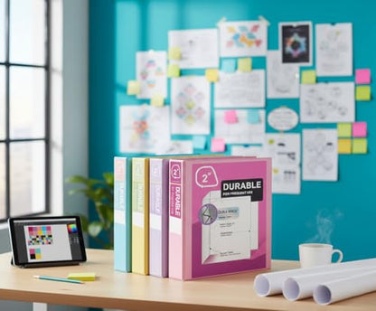 Zzrywuty Durable 3 Ring Binder,2 Inch Economy 4 Pack,Each Holds 540 Sheets,D-Ring Presentation View Binders for Office,School,Home(Pastel Assortment) - size: 2 Inch, style: Pastel Assortment