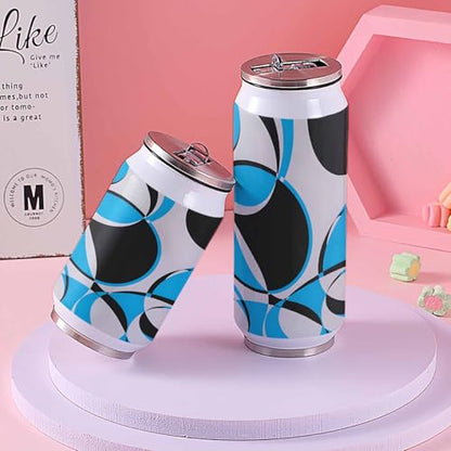 T&H XHome Abstract Circle Art 10oz Stainless Steel Tumbler with Lid & Straw-Double Wall Vacuum Insulated Travel Mug Modern Blue Grey Geometric Water Bottle Coffee Beverage Drinks Cup - size: 10 Ounces