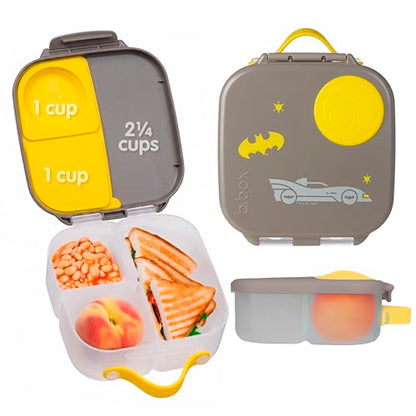b.box Batman Mini Lunch Box Kids | 4.25 Cup Leak Proof Bento Box for Kids Ages 3+ | 3 Compartment Snack Containers, School Lunch Container, Dishwasher Safe, BPA-Free, PFAS-Free - color: Batman, size: 1-pack