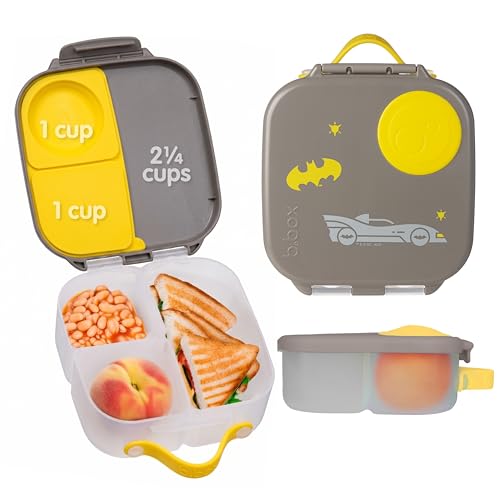 b.box Batman Mini Lunch Box Kids | 4.25 Cup Leak Proof Bento Box for Kids Ages 3+ | 3 Compartment Snack Containers, School Lunch Container, Dishwasher Safe, BPA-Free, PFAS-Free - color: Batman, size: 1-pack