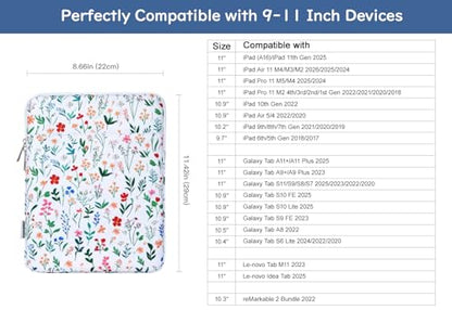 Dadanism 9-11 Inch Tablet Sleeve Bag Carrying Case for iPad (A16) 11th Gen 11", iPad 10th Gen 10.9" Air 5/4, iPad Air/Pro 11", iPad 9/8/7th 10.2", Galaxy Tab A11+ Plus 11"/S9 FE, Tab M11 11", Flowers - color: Flowers, size: 9-11 inch