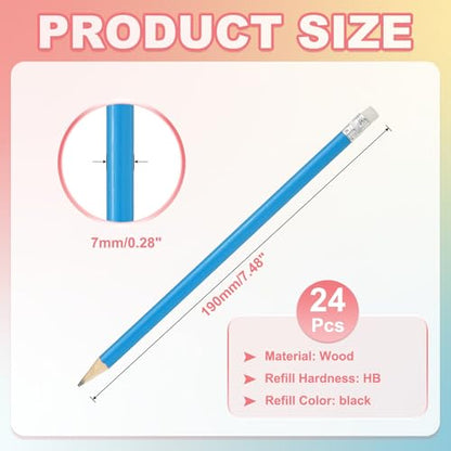 PATIKIL Round Wooden Pencils Bulk, 24 Pack HB Graphite Pencils with Eraser for Office Supplies, Engineering Marking Writing Art Drawing Supplies, Blue - color: Blue