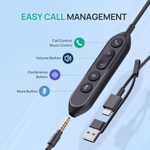 Yealink UH42 SE Wired Headset, USB-A/C & 3.5mm,in-Line Controls, On-Ear | Single-Ear Headphones, Teams/Zoom Certified, Noise Cancelling Mic, PC/Laptop/Phone, 7ft Cable, Call Center, WHF, Dynamic EQ - color: Single-Ear, size: 3.5mm & USB-C/A