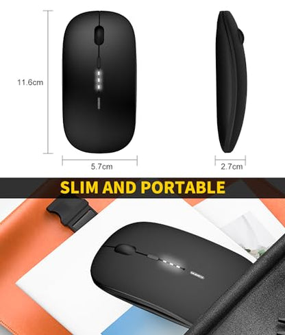 Wireless Mouse Rechargeable, 2.4G Silent Ultra Slim Portable Mouse,4 Adjustable DPI 800/1000/1200/1600 Quiet Click Cordless Mouse for Laptop PC Computer-Black