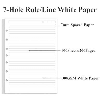 7-Hole Lined Paper Refills for Mini Binder - 100 Sheets/200 Pages 7 Ring Loose Leaf Lined Paper with Binder Dividers, 5.8" x 8.5" - style: 7-Hole/Desk Size 4