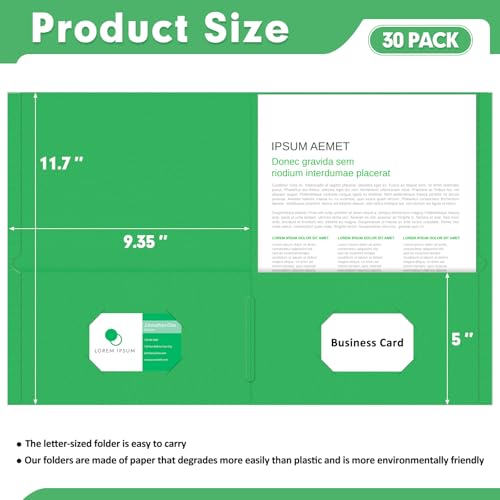 Two Pocket Folders, PANDRI 30 Pack 2 Pocket Folders, Letter Size Paper File Folder for School Office Home Business, Green - color: Green