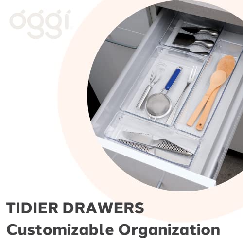 Oggi Clear Drawer Organizer - 6" X 15" - Ideal for Organizing Kitchen Drawers, Office, Desk, Silverware, Kitchen Utensils, Cosmetics and Bathrooms (Pack of 2) - size: 6" by 15" (Pack of 2)