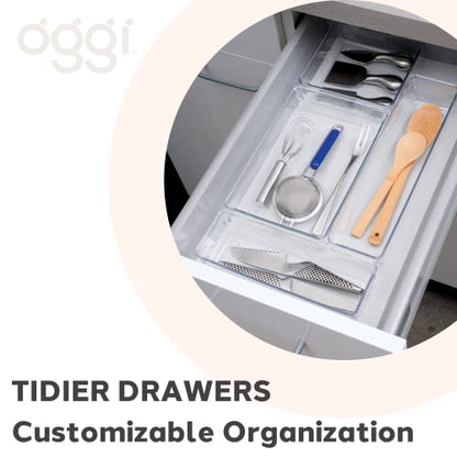 Oggi Drawer Organizer - 6" X 9" - Ideal for Organizing Kitchen Drawers, Office, Desk, Silverware, Kitchen Utensils, Cosmetics and Bathrooms, Rectangular, Clear, 1.0 Count - size: 6" by 9"