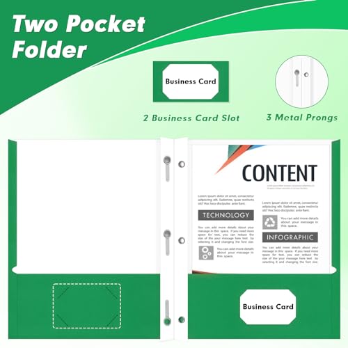 Two Pocket Folders, PANDRI 60 Pack Two Pocket Folders with Prongs, 3 Prong Folders Designed for Office and Classroom, Letter Size Green - color: Green