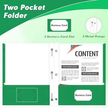 Two Pocket Folders, PANDRI 60 Pack Two Pocket Folders with Prongs, 3 Prong Folders Designed for Office and Classroom, Letter Size Green - color: Green