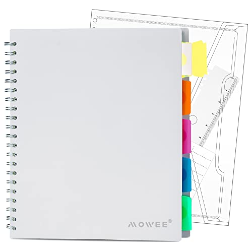 5 Subject Notebook - Spiral Notebook, College Ruled Notebook With Dividers Pocket, Tabs, 11" Ruler, 200 Pages, for Writing Journal, Home & Office, School Supplies, 8.5''x11'' Lily White | 200 Pages, 11" Ruler, 8.5"x11" Lily White, Pocket Dividers with Lab