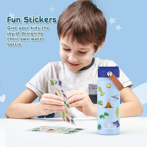 GoKEDA 18oz Kids Water Bottle, Stainless Steel Straw Cup | DIY Stickers, BPA-Free, 316 Stainless Steel, Keeps Cold 24h, Leak-proof, Dust-Proof Lid, Sturdy, School, Gifts - color: Light Blue
