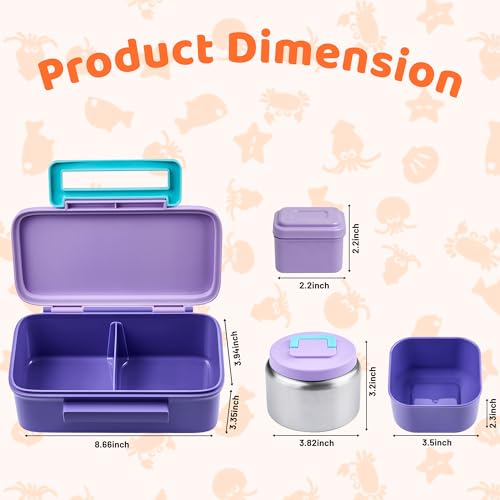 JXXM Lunch Box for Kids With 8oz Soup Thermo, Leak-proof Lunch Container with 2 Compartments, Thermo Food Jar Food Containers for Back to School Girls Boys (Purple) - color: Purple