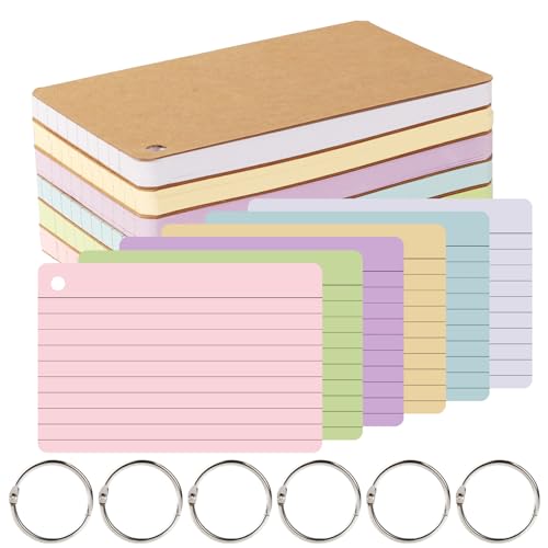 zmybcpack 6 Pack 360 Pcs 4x6 Inch Lined Index Cards, Flash Card with Rings | Colored Ruled Index Flashcards, Note Cards Punched for Study, Office and Home - size: 4"x6"(6pack Lined,Colored)