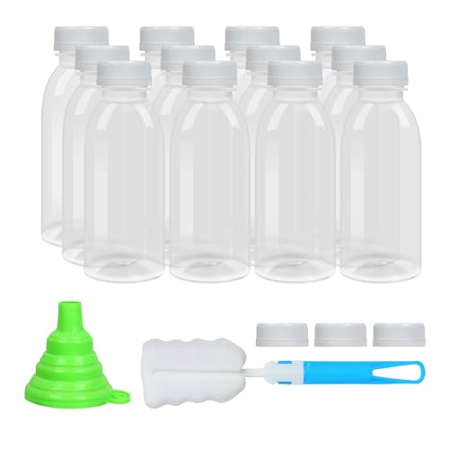 EONJOE 12pk 12oz Dishwasher Safe Plastic Bottles, BPA-Free for Juice & Milk | Durable food-grade PP5 bottles. Dishwasher & freezer safe, heat-resistant for hot or cold drinks, leak-proof caps. - color: 12pcs-12oz