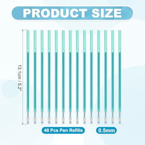 PATIKIL 48 Pcs Erasable Gel Pens Refills, 0.5mm Heat Erasable Pens Refills for Fabric Disappearing Ink Fabric Marking Pen for Sewing Quilting Writing, Green Ink - color: Green
