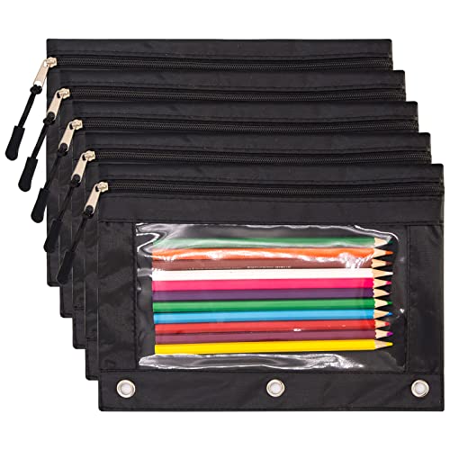 Pencil Pouch for 3 Ring Binder, Large Pencil Case with Clear Window, Metal Zipper Binder Pencil Pouches Fit Standard Binders, Durable Organizer for Office School Supplies Black 5 Pack - color: Black