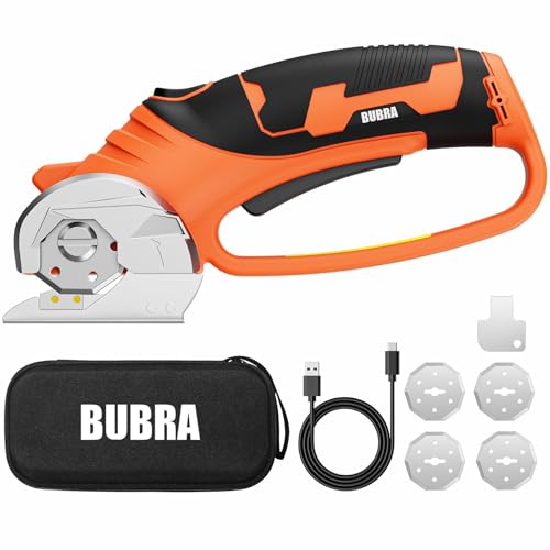 Cordless Electric Scissors 4V Rechargeable Cardboard Cutter with 4 SK5 Blades, 2000mAh Battery, LED Light, Electric Box Cutter 1/3” Cutting Capacity Power Cutter for Fabric Carpet Leather - Orange - color: Orange