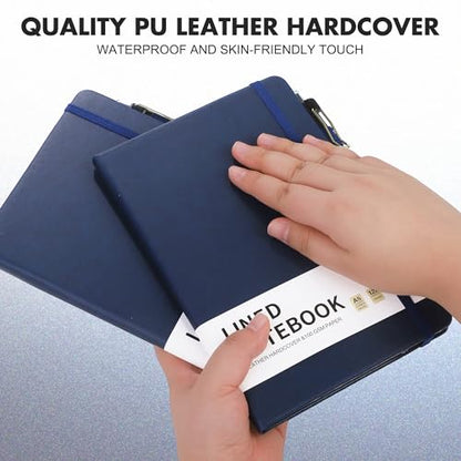 Aodaer 12 Set Lined Notebook Journals with Pens A5 Notebooks 100 GSM College Ruled Hardcover Notebook PU Leather Notepad with Pen Holder for Office School, 5.7 x 8.3 Inches, Navy Blue - color: Navy Blue