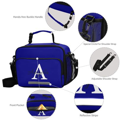 Custom Student Lunch Bag for Boys Girls Navy Blue Solid Color Personalized Name Lunch Box Insulated Cooler Bag for School Picnic Office - color: Multi08