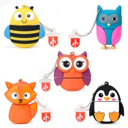 32GB USB Flash Drive Pack of 5 Pcs, BorlterClamp Thumb Drive with Cute Animal Pattern Lovely Memory Sticks - color: Cute Animal Pattern 32GB*5