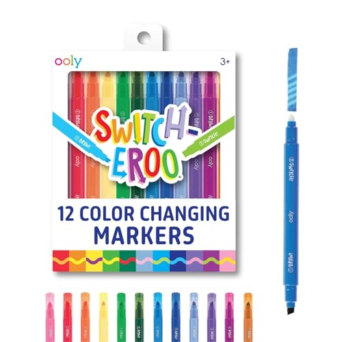 Ooly 12 Pack Switch-eroo Color Changing Markers, Dual Tip Markers for Kids, Double Ended Chisel Tip Marker Set Great for Art Supplies, Drawing and Stationery Sets - color: Color Changing
