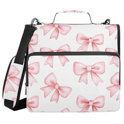 Cute Pink Bow-Knot Zipper Binder 3 Ring with Handle and Shoulder Strap, 500 Sheet Binder Organizer Capacity & Multi-Pockets for School Office - color: A7741