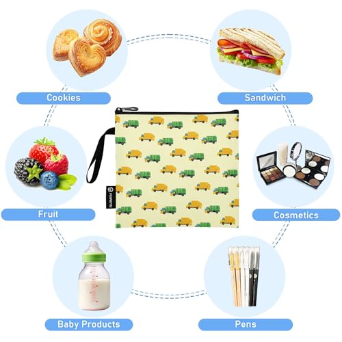 Reusable Food Storage Bags Garbage Truck 3 Pack Set Lunch Bag Compact Sandwich Snack Bag Small Medium Large for Lunch, Travel & Organization - color: Bag 3