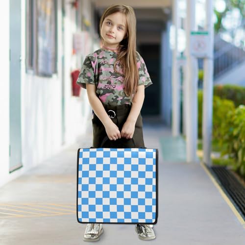 Checkered Blue Zipper Binder 3 Ring 1.5 Inch School Binder Organizer with Shoulder Strap Handle File Folder Pockets Large Capacity Students Girl Boy Men Office Work - color: Checkered Blue