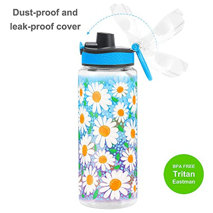 Cute Water Bottle for School Kids Girls, BPA FREE Tritan & Leak Proof & Easy Clean & Carry Handle, 23oz/ 680ml - Daisy - color: Daisy