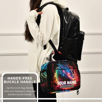 Cutom Name Kids Lunch Box Insulated Lunch Bags Cooler Tote Bag with Removable Shoulder Strap for Boy Girl Student 20847438-C - color: Cutom NameRainbow Flame Dragon