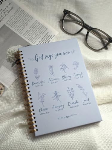 Christian Spiral Notebooks For Women - Bible Study Prayer Journal Dairy With God Says,140 Pages,Hardcover Coil-Bound Subject Notebook College Ruled,Inspirational Gifts For Church Members Journals For Writing, A5(5.8"X8.3") (Blue) - color: Blue