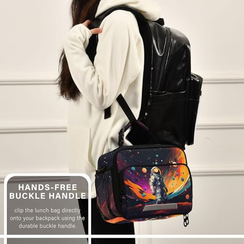 MNSRUU Student Lunch Bag Astronaut Starry Sky Insulated DinnerTotes Picnic Bag Lunch Box with Adjustable Shoulder Strap for Teen Kids Adults - color: Astronaut A 0189