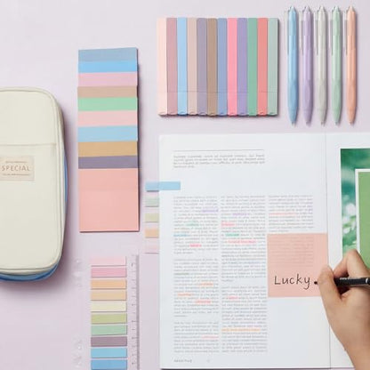 Jutom 39 Pcs Aesthetic Book Annotation Kit Highlighter with Case Bag Gel Pen Transparent Sticky Note Taking Bible Supplies(Light Blue,Cute Style) - color: Light Blue, style: Cute Style