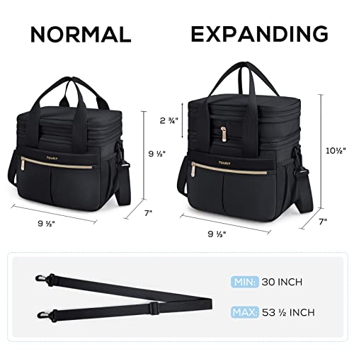 TOURIT Insulated Lunch Box Bag, Double Deck Leakproof Cooler Tote for Work Office Picnic, Expandable Lunch Container, Black - color: Black