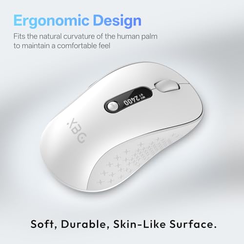 XBG B15pro Wireless Bluetooth Mouse, Bluetooth 5.0/4.0 & 2.4G Tri-Mode, Type-C Rechargeable with LED Screen Display, Ergonomic Silent Click for Laptop/PC/Tablet, Multi-Device & Office Use-White - style: B15 Pro-White