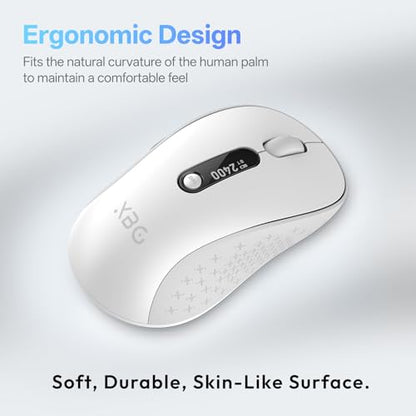XBG B15pro Wireless Bluetooth Mouse, Bluetooth 5.0/4.0 & 2.4G Tri-Mode, Type-C Rechargeable with LED Screen Display, Ergonomic Silent Click for Laptop/PC/Tablet, Multi-Device & Office Use-White - style: B15 Pro-White