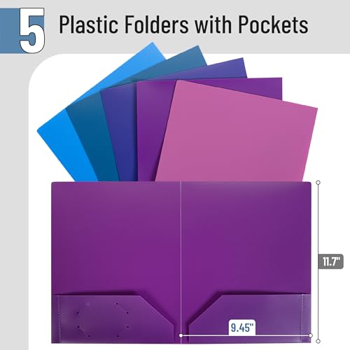 Mr. Pen- Plastic Folders with Pockets, 5 pcs | Aesthetic File Folder with Business Card Slot, 2-Pocket Folder, Back to School, Office, Filing Supplies - color: Outer Space, size: 5 Pack