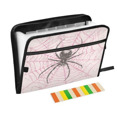 Spider Pink Web Accordion File Organizer Spider Expanding Document Folder with 13 Pockets Portable File Folder for A4 Letter Size - color: Black Spider on Pink Web, size: General